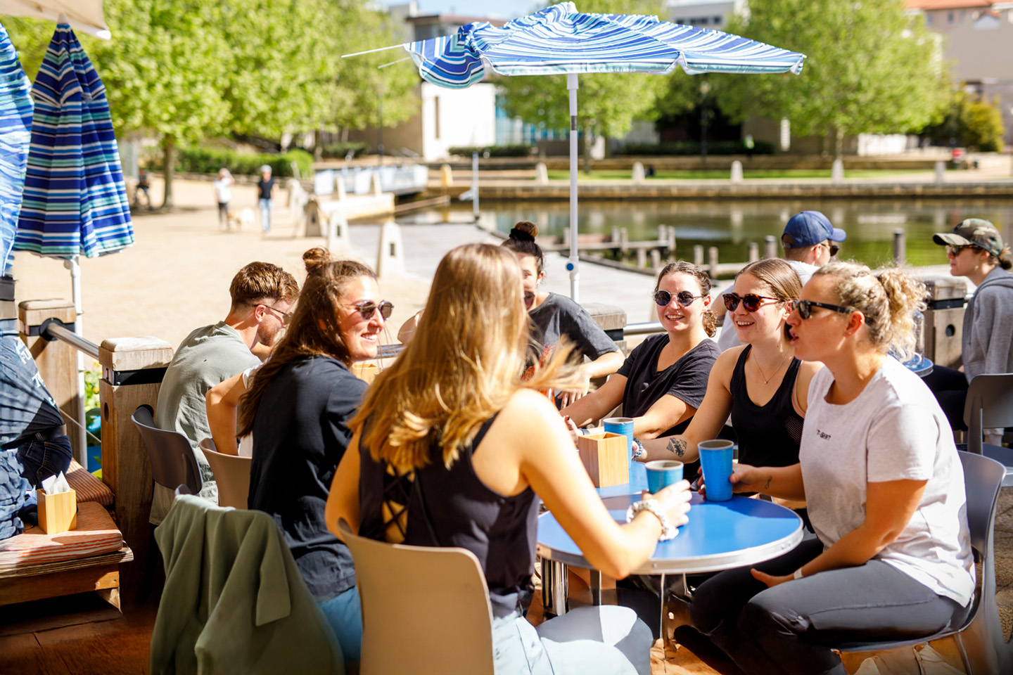 Group at cafe at Claisebrook Cove