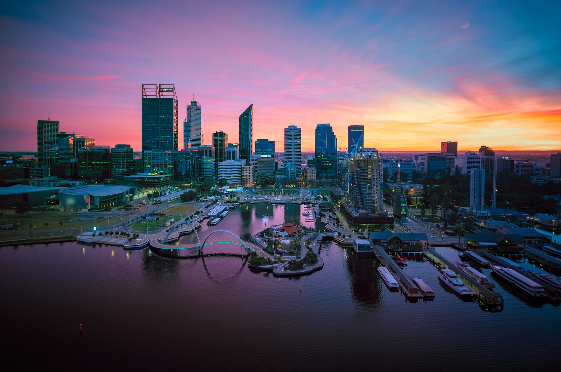 Aerial shot of Elizabeth Quay by Skyperth