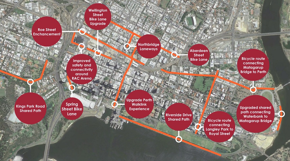Map of transport projects in the City of Perth
