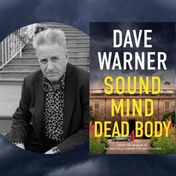 Cover of Dave Warner's Sound Mind Dead Body with a black and white photo of the author against a storm cloud background.