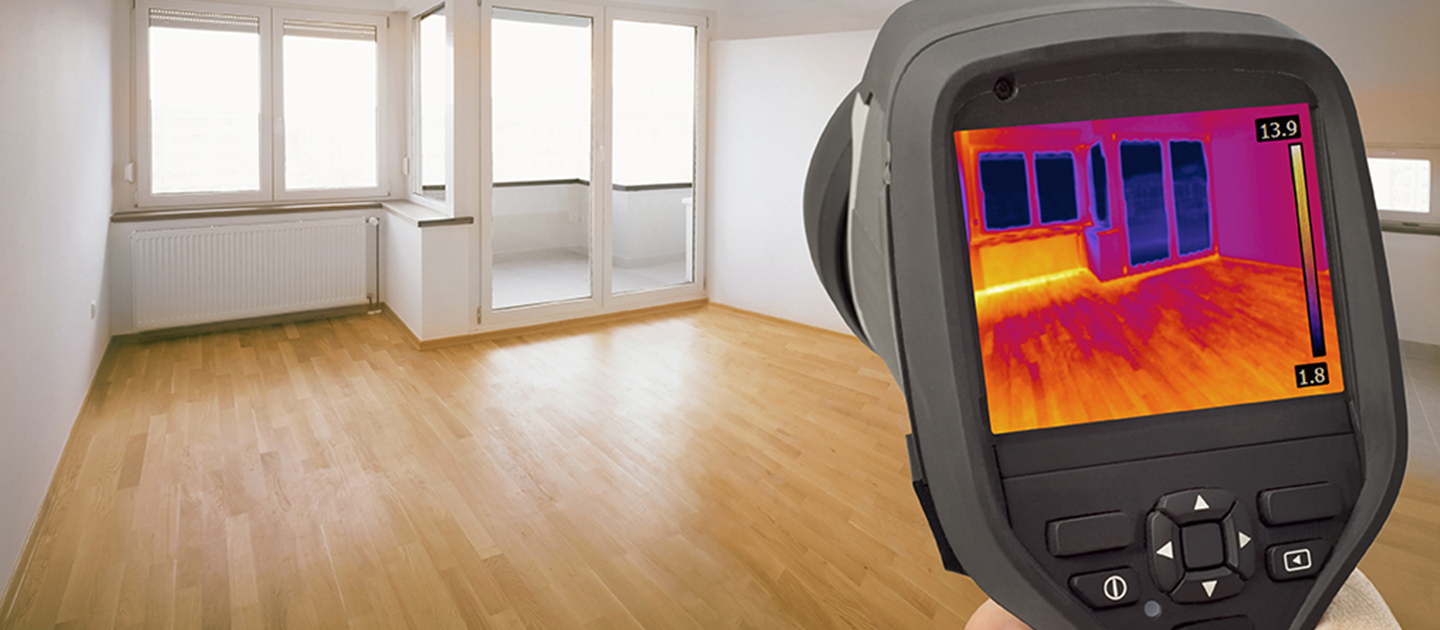 Thermal camera imaging the windows of an empty room. 