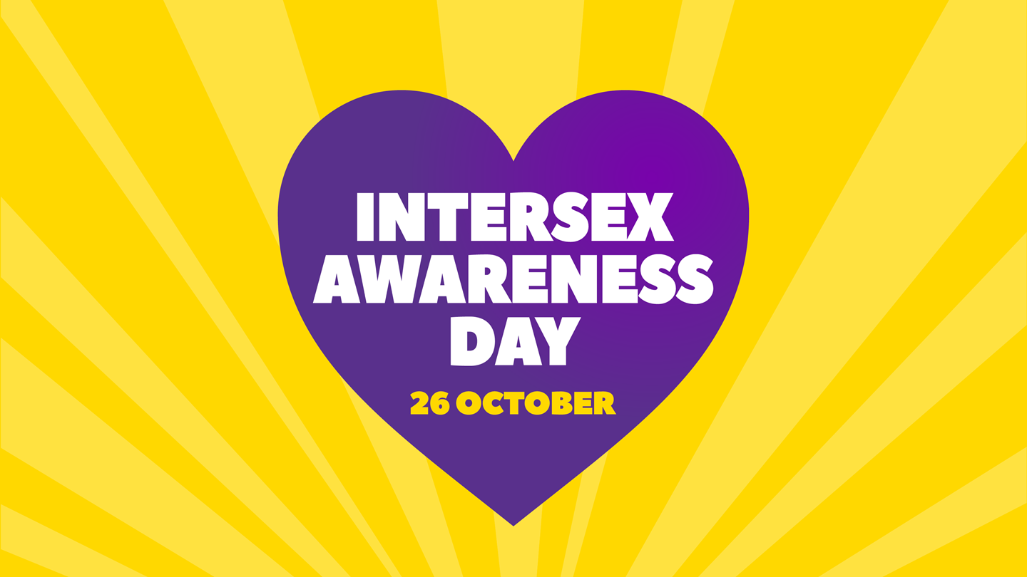 Purple love heart with the words "Intersex awareness day 26 October" in it