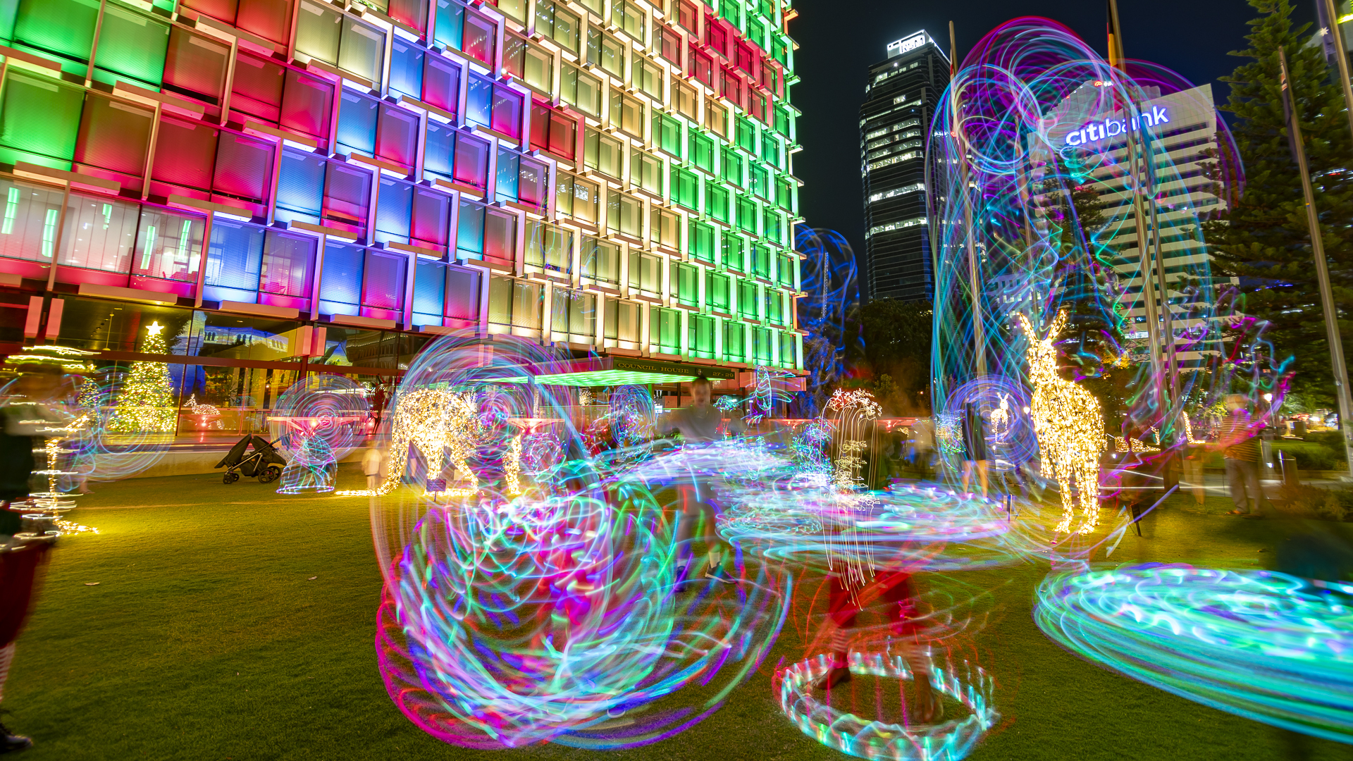 Christmas lights on the Council House lawns