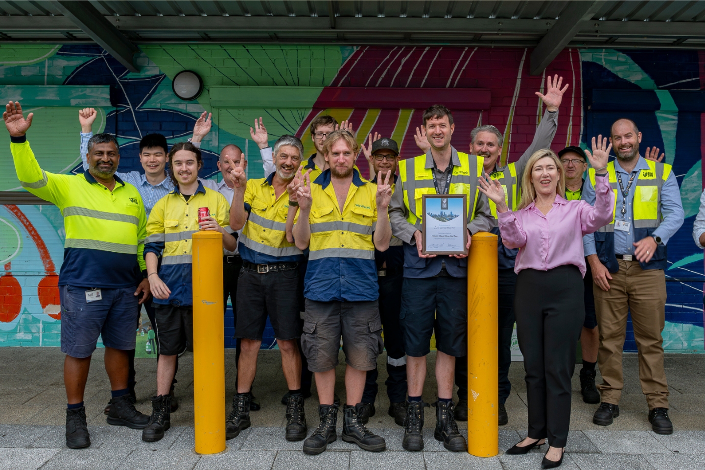 City of Perth staff at the Northbridge Containers for Change depot celebrating 50 million containers collected