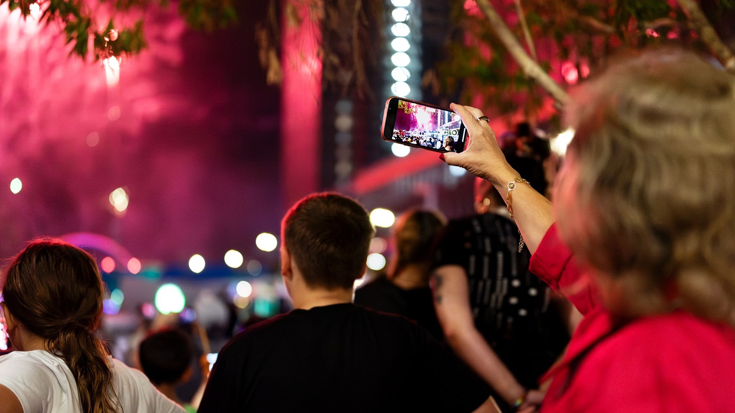 Crowd watching fireworks at Elizabeth Quay