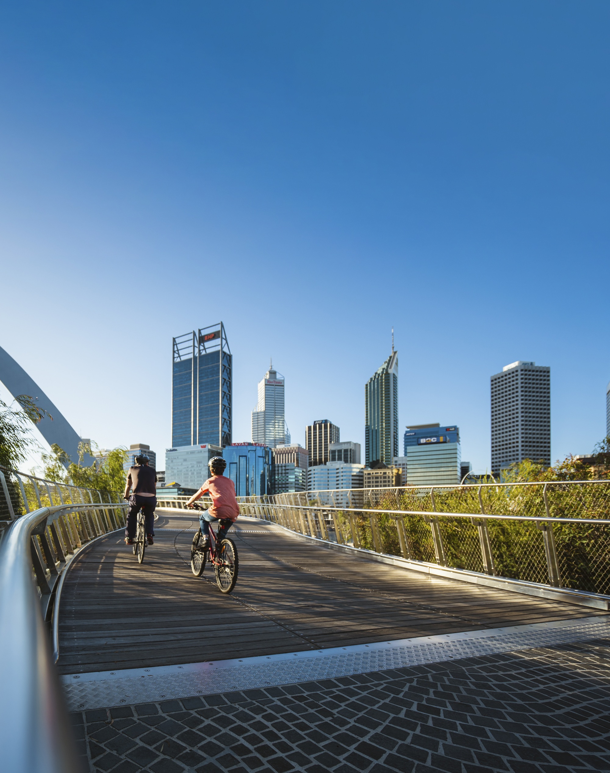 Cyclists on Elizabeth Quay bridge