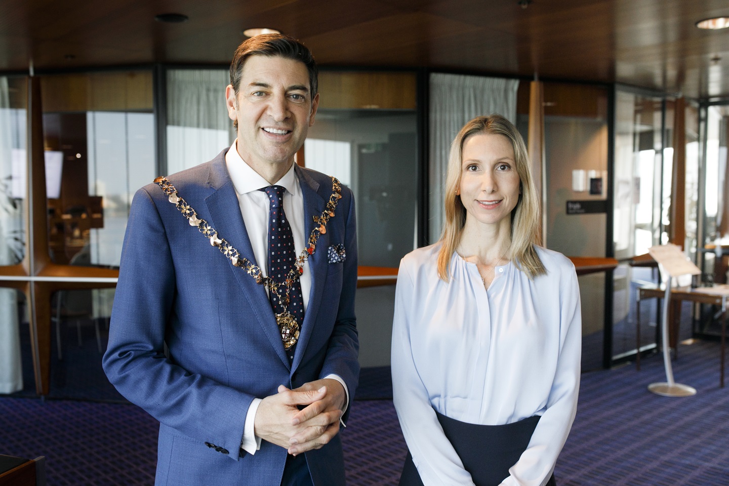 Lord Mayor and Deputy Lord Mayor standing next to each other outside Council Chamber