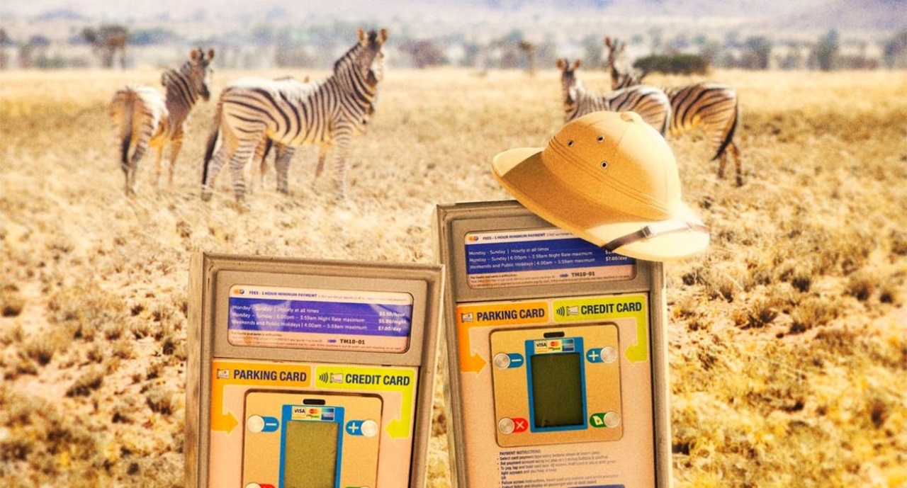 Composite image of parking meters on Safari in Africa for new parking campaign