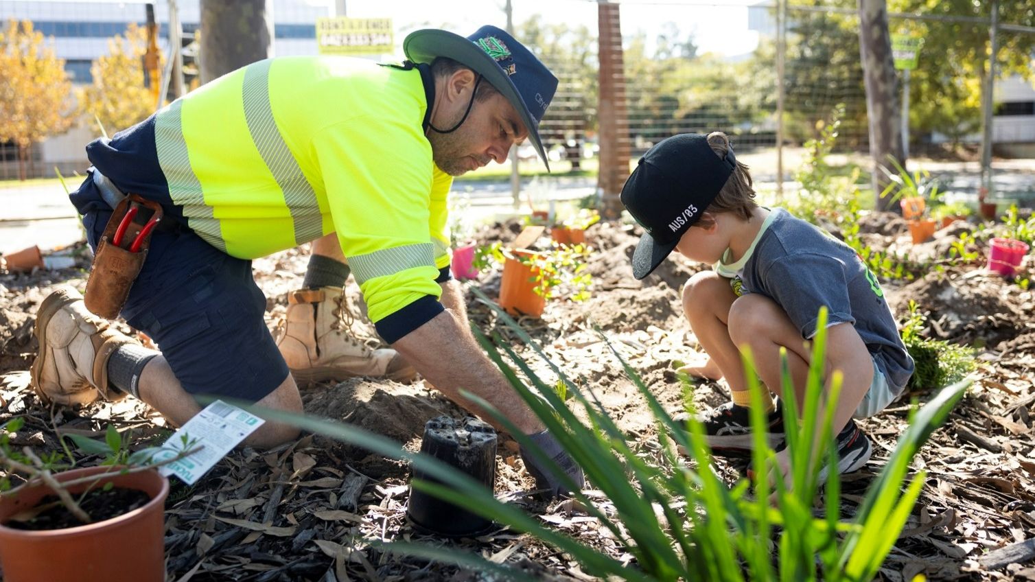 People at a community planting event