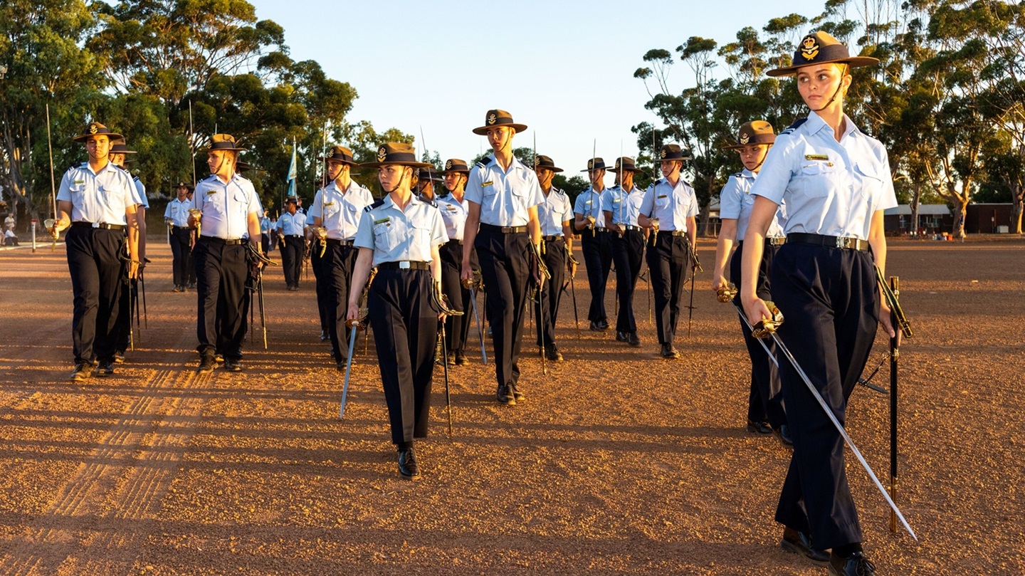 No. 7 Wing Australian Air Force Cadets marching on a parade ground