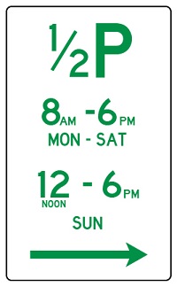 Half P payable Mon to Sun street sign