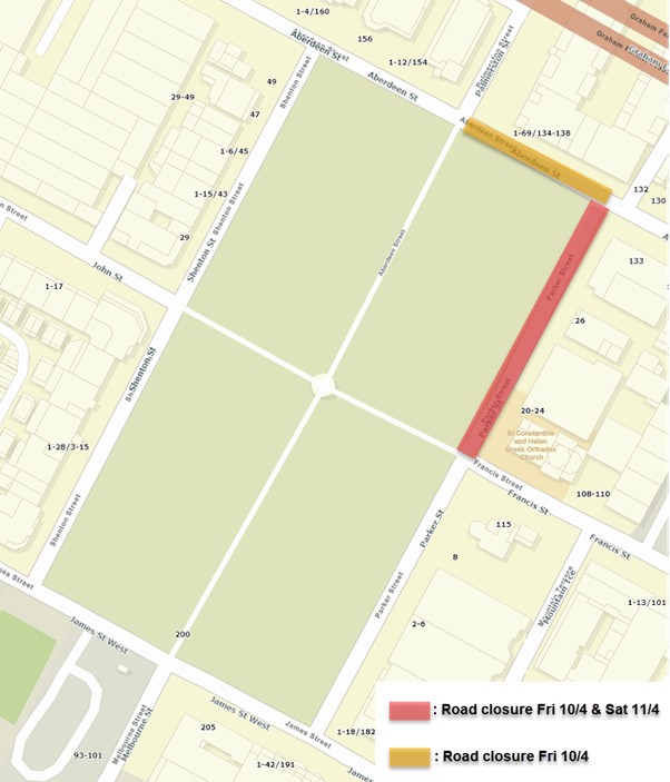 Road Closure - EVENT - Parker Street and Aberdeen Street Northbridge - 10 to 12 April 2026