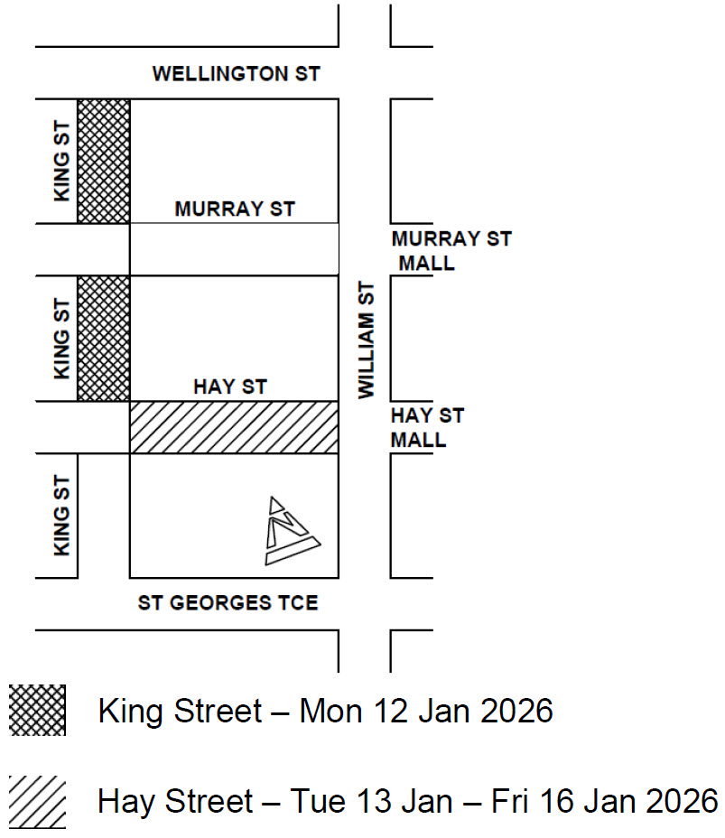 Road Closure - Hay Street and King Street Perth - 12 to 16 January 2026