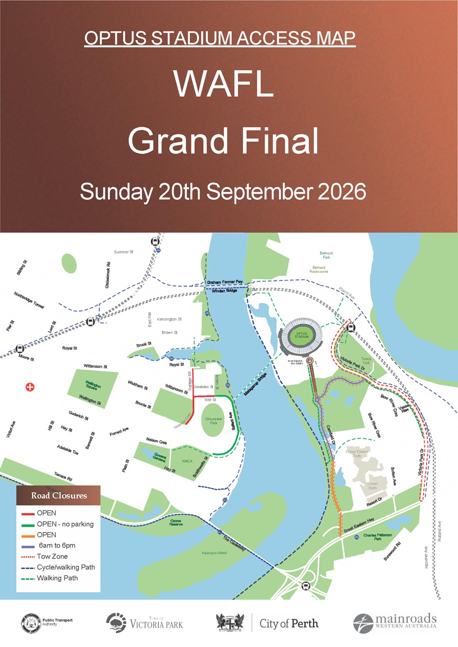 Road Closure - Optus Stadium Event - WAFL Grand Final - 20 September 2026