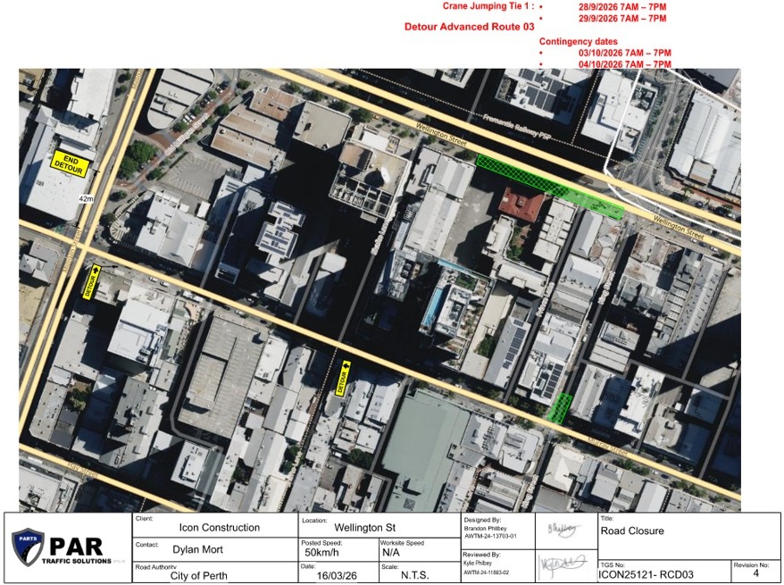 Road Closure - Wellington Street Perth - 3 and 4 October 2026