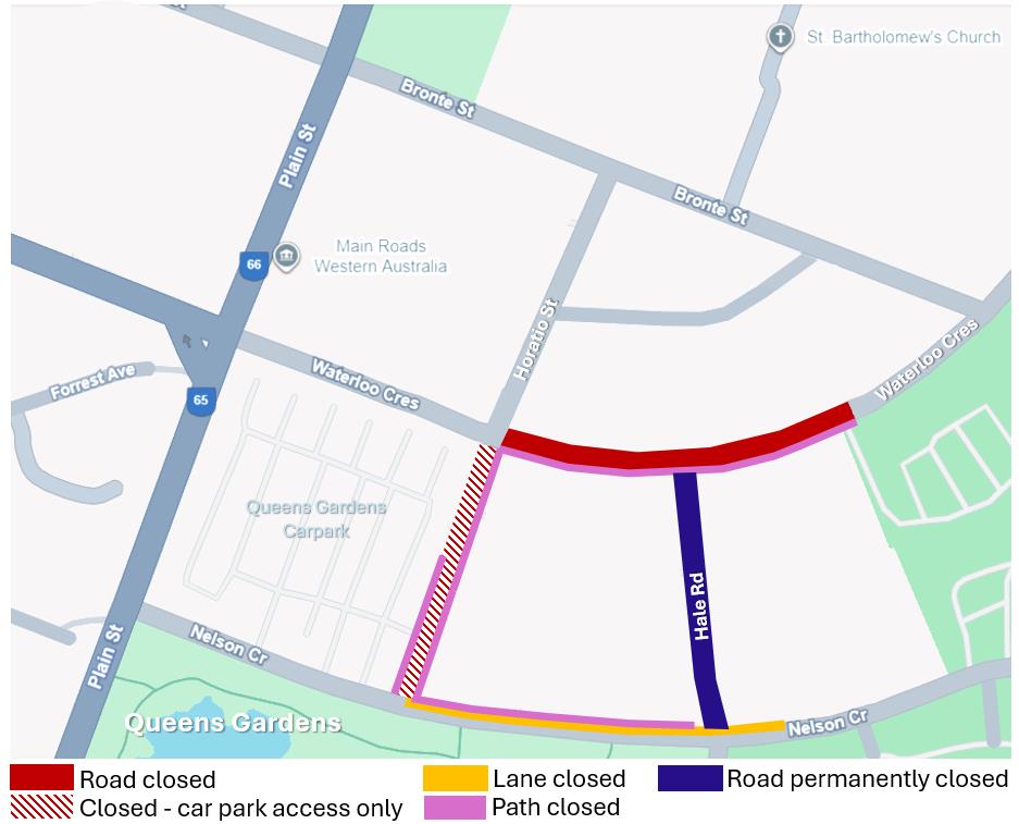 Road Closure - Waterloo Crescent, Horatio Street and Nelson Crescent East Perth - 5 January to 2 February 2026